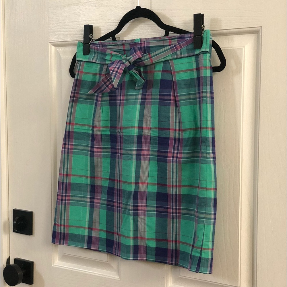 Plaid pencil skirt with front tie